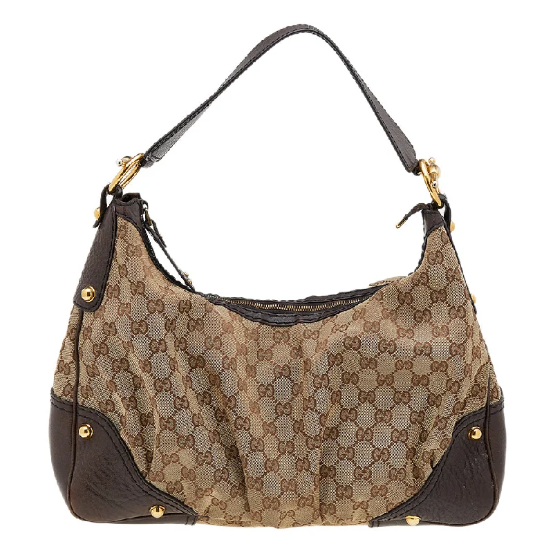 Small - sized Women Gucci shoulder bags for evening outingsGucci Beige/Brown GG Canvas And Leather Medium Jockey Hobo