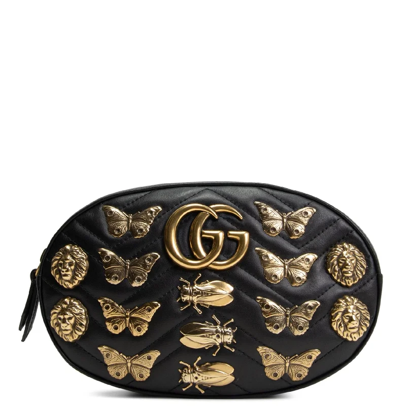 Women Gucci crossbody bags with a printed floral patternGUCCI GG Marmont Animalier Belt Bag -Black