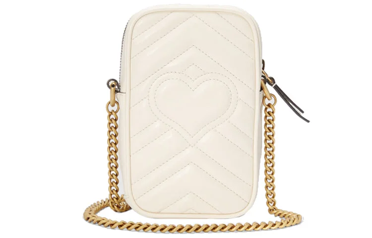 Women Gucci bags with a front - flap pocket for quick - access items(WMNS) GUCCI GG Marmont Gold Logo Leather Chain Shoulder Messenger Bag Mini White Classic 598597-DTDCT-9022