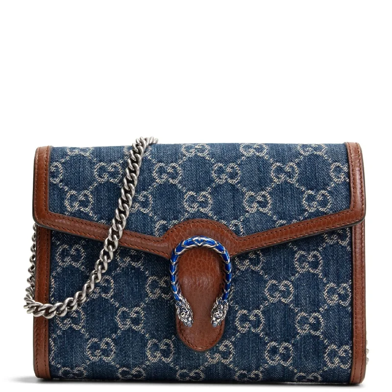 Gucci tote bags for women with a water - resistant coatingGUCCI Dionysus Denim Small Chain Wallet