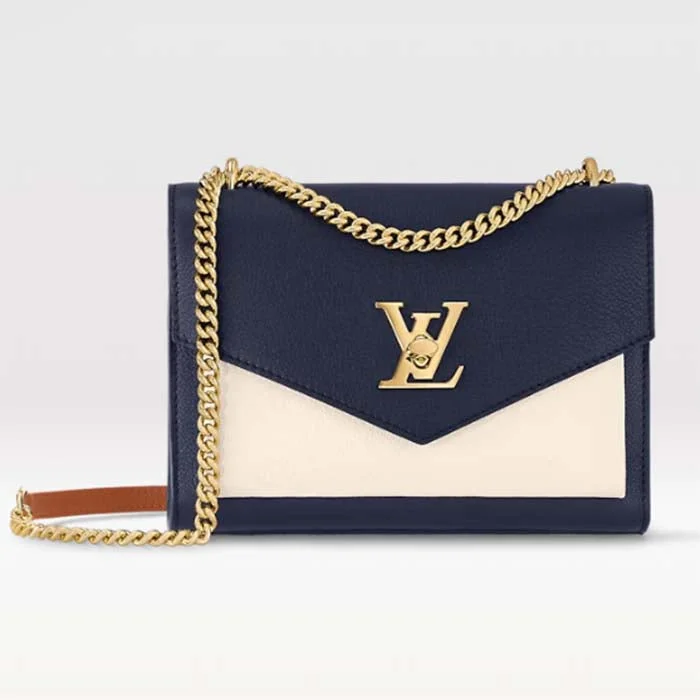 Louis Vuitton backpacks with a hidden back pocket for securityLouis Vuitton LV Women Mylockme Chain Bag Navy Blue Grained Calf Leather