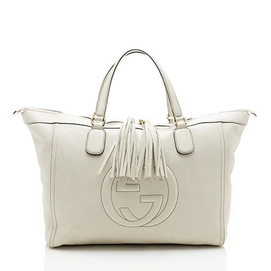 Women Gucci bags with a magnetic snap closure for easy accessGucci Leather Soho Large Zip Tote