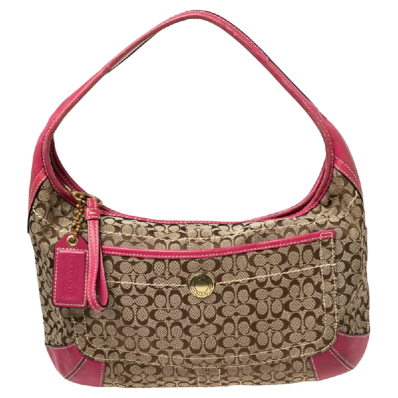 Ladies Coach Tabby bags with a detachable shoulder strapPink/Beige Signature Canvas and Leather Zip Hobo