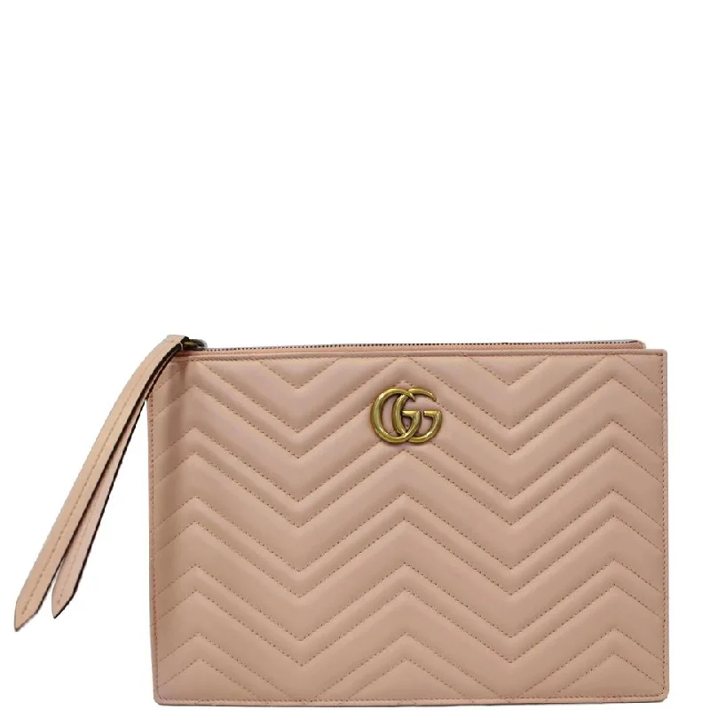 Gucci tote bags for women with a water - resistant coatingGucci Marmont Gg Quilted Leather Zip Pouch Pink Tote