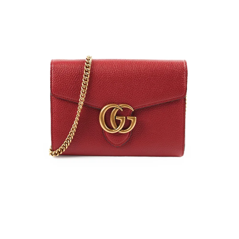 Ladies Gucci Dionysus bags in a pastel colorGucci Marmont Leather Wallet on Chain WOC Red