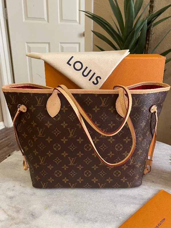 Louis Vuitton bags with a detachable mirror inside for on - the - go touch - upsLouis Vuitton 2022 Neverfull MM Monogram Tote Bag in Cherry