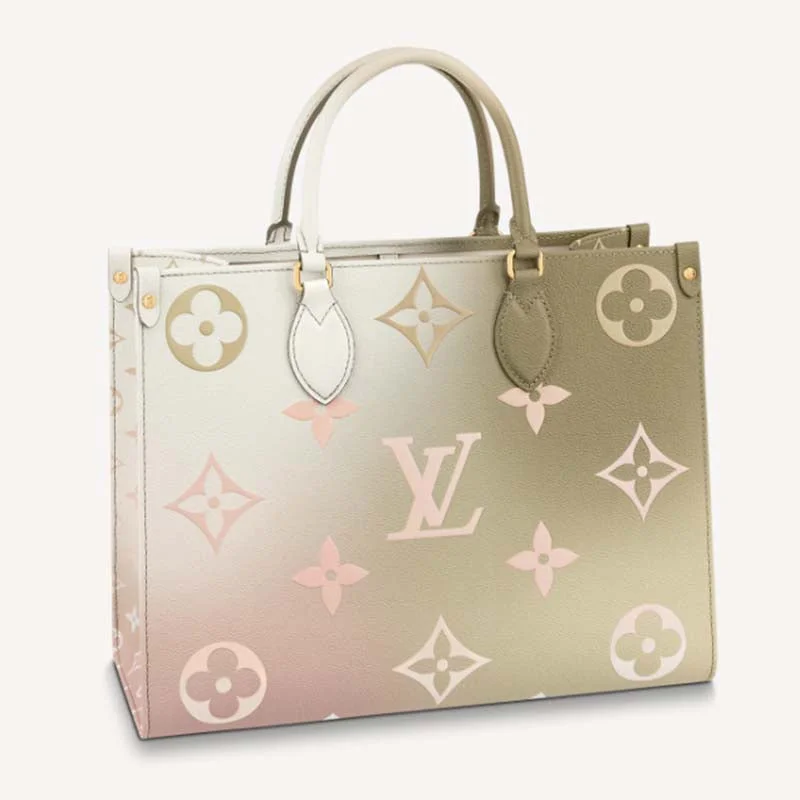 Louis Vuitton crossbody bags with a printed floral pattern for femininityLouis Vuitton LV Women OnTheGo MM Tote Sunset Kaki Monogram Coated Canvas