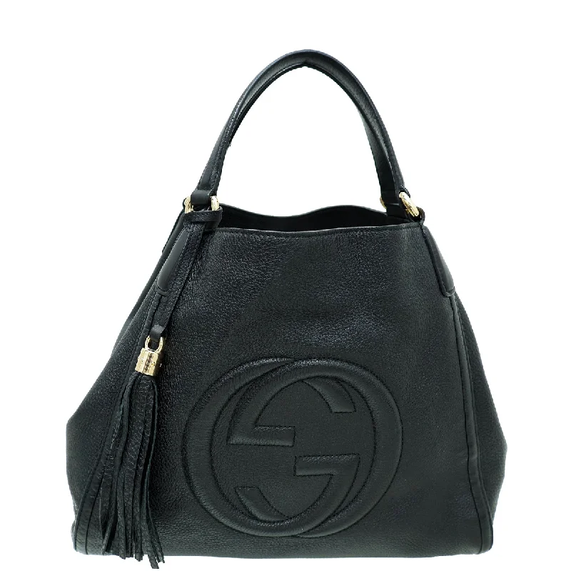 Ladies Gucci shoulder bags with a wide - width strapGucci Black Soho Tassel Tote Medium Shoulder Bag