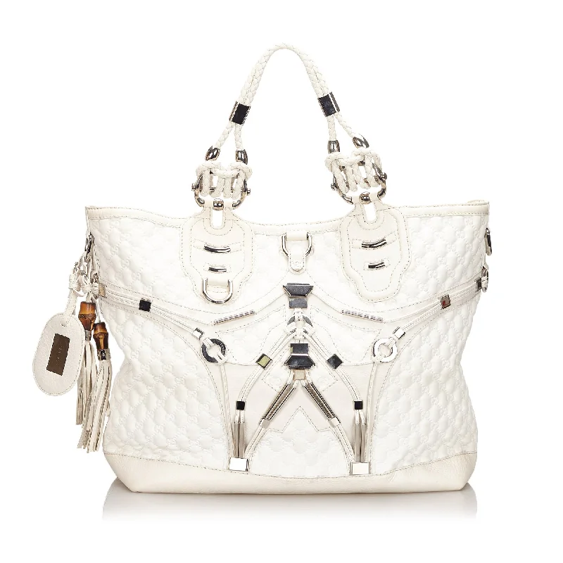 Ladies Gucci shoulder bags with a wide - width strapGucci White Chemical Fiber Fabric GG Techno Horsebit Tote Bag Italy