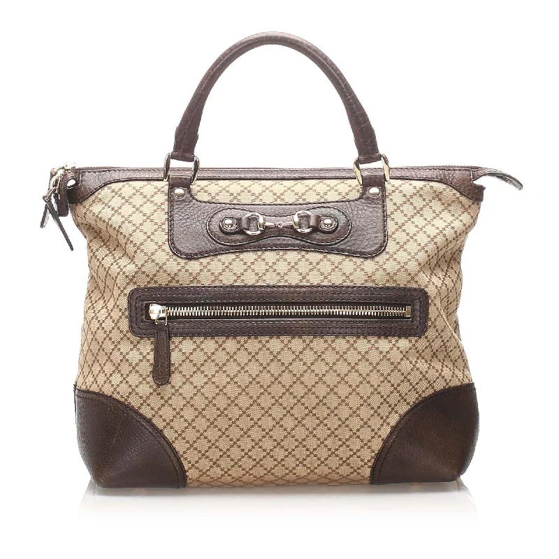 Women Gucci crossbody bags with a woven leather strapGucci Diamante Horsebit Catherine Tote Bag (SHG-10729)