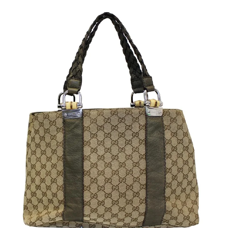 Women Gucci Sylvie bags with a monogram - embossed leatherGucci Bag Bamboo Bar 232947 Beige Gg Monogram Canvas Tote