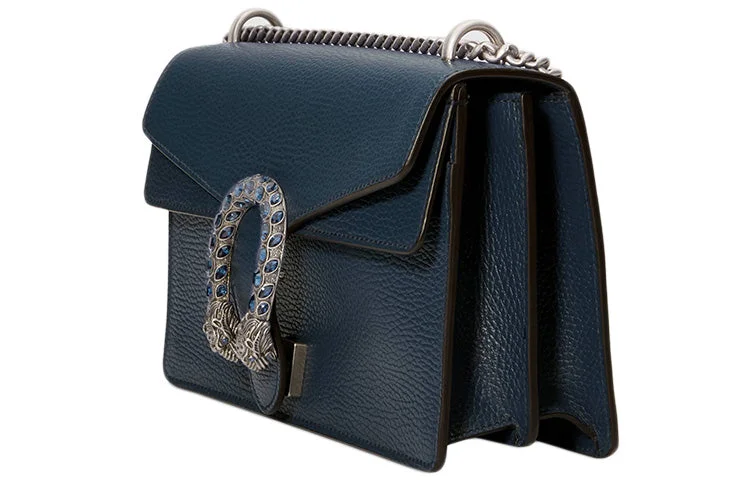 Gucci Marmont bags for women with gold - toned hardware(WMNS) GUCCI Dinoysus Tiger Head Leather Chain Shoulder Messenger Bag Small Navy Blue Classic 400249-CAOGN-8205