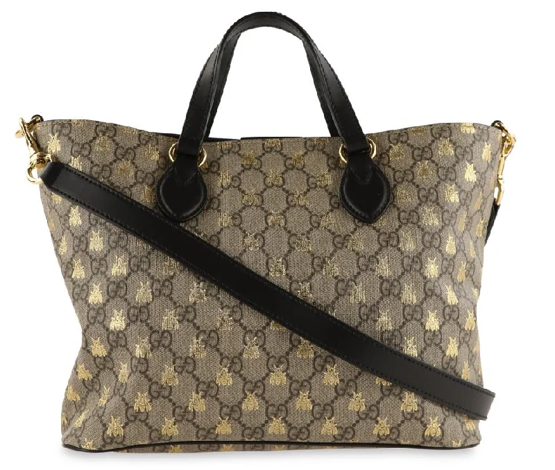 Women Gucci Sylvie bags with a crystal - embellished web stripeGucci Bees Gg Supreme Canvas Tote