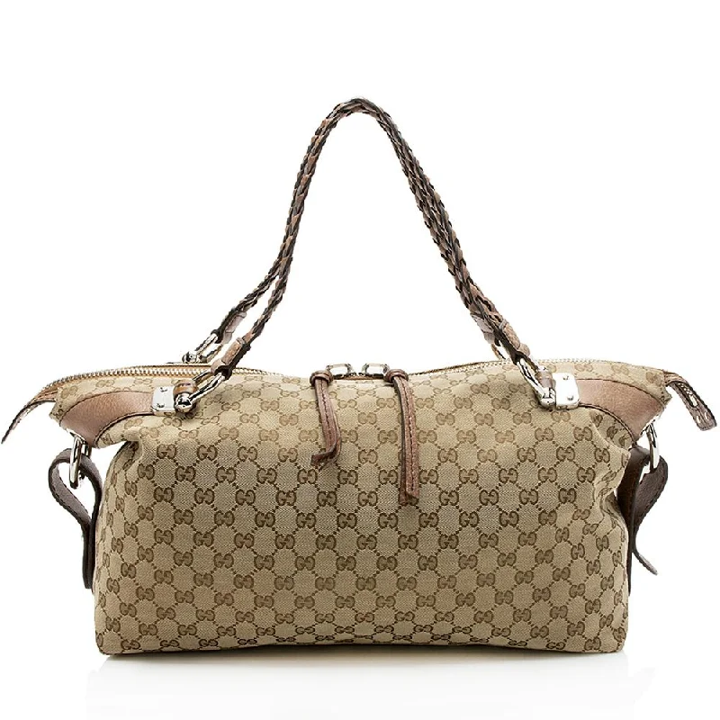 Ladies Gucci handbags with a detachable coin purse insideGucci GG Canvas Bamboo Bar Medium Tote