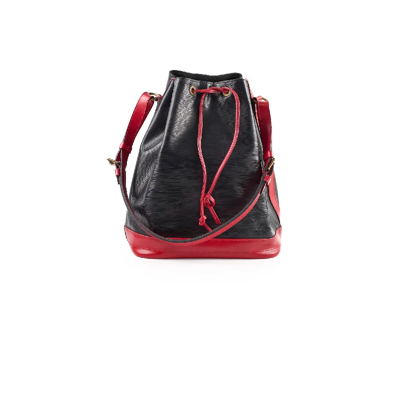 Louis Vuitton tote bags with a printed LV logo on the front for brand visibilityLouis Vuitton Vintage Bucket Bag Black / Red Epi Leather