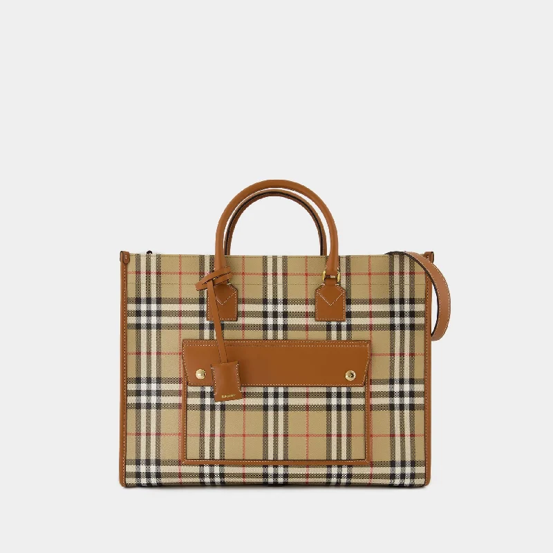 Metallic Finish Burberry Bags for a Glam LookMedium Freya Shopper Bag - Burberry - Synthetic Leather - Brown