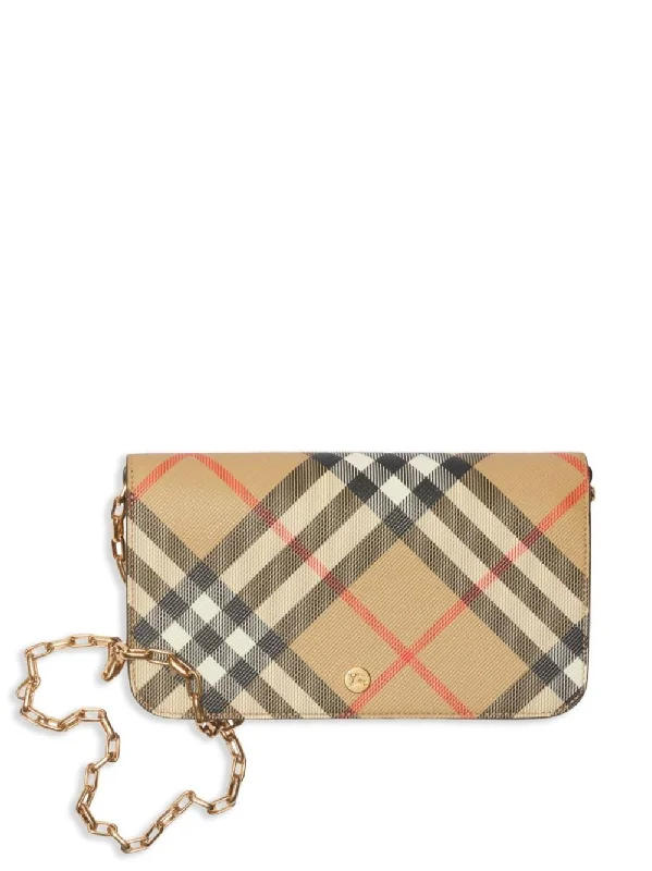 Child - Sized Burberry Bags for Little FashionistasWomen's Check Fabric Wallet On Chain in Beige | 8095123160296 Color B9368