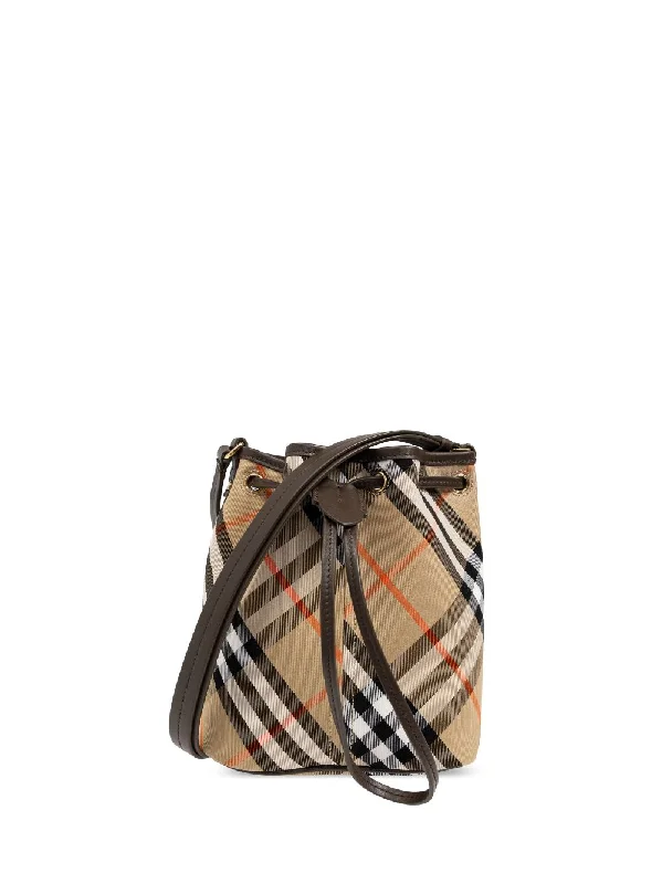 Stylish Burberry Tote Bags for Office UseWomen's Beige Check Pattern Drawstring Bag in Sand | Size UNI | 8093804 Color B9368