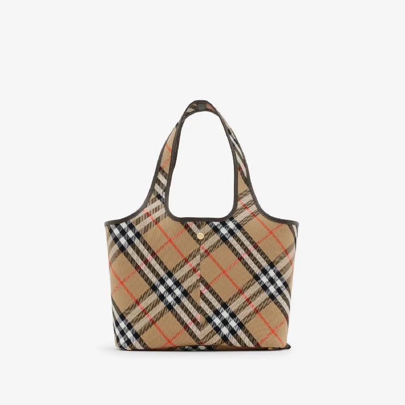 Burberry Bags with Adjustable Handles for Different Carrying WaysWomen's Check Pattern Small Tote Bag in Beige | 8094685159199