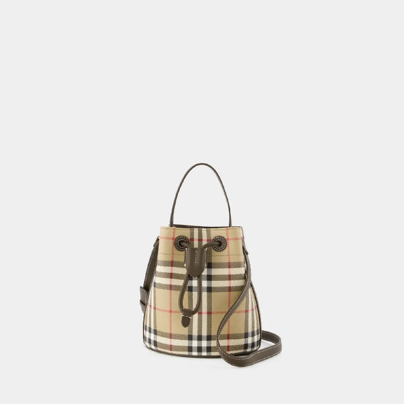 Sparkly Burberry Bags with Rhinestone EmbellishmentsMini Drawstring Bucket Bag - Burberry - Synthetic Leather - Brown