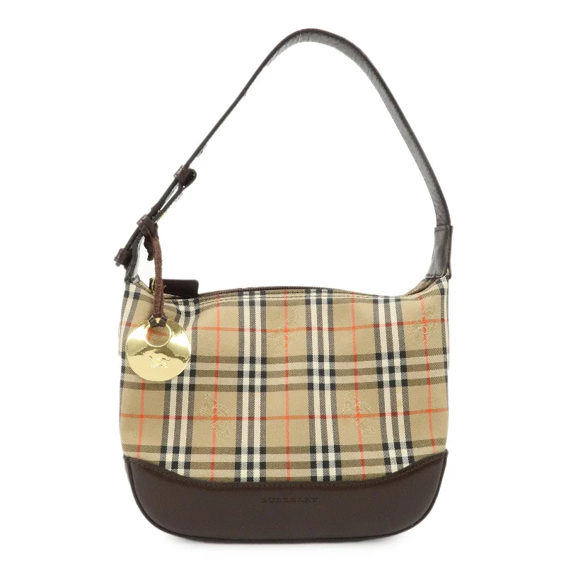 Burberry Bags with Antique - Style HardwareBURBERRY Nylon Leather Nova Plaid Shoulder Hand Bag Beige Black