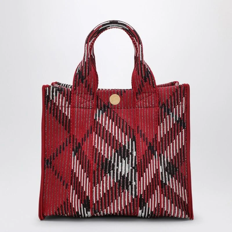 Burberry Bags with RFID Blocking TechnologyWomen's Mini Knitted Tote Bag With Check Pattern in Red | 8093072158224