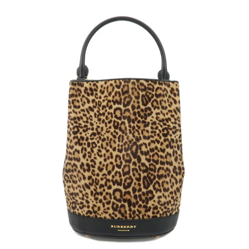 Burberry Bags with Magnetic Closures for Quick AccessBURBERRY Unborn Calf Leather Bucket Bag Shoulder Bag Leopard