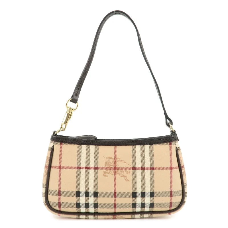 Water - Resistant Burberry Beach BagsBURBERRY Canvas Leather Nova Plaid Shoulder Bag Hand Bag Brown