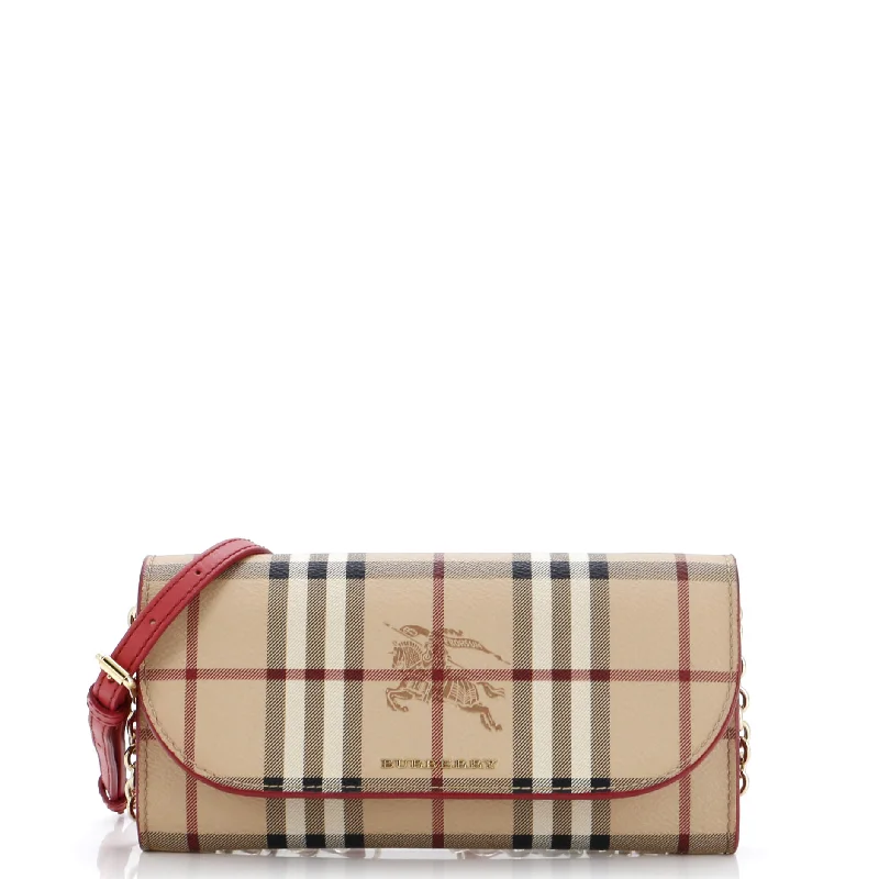 Miniature Burberry Crossbody Bags for Evening OutHenley Wallet on Chain Haymarket Coated Canvas