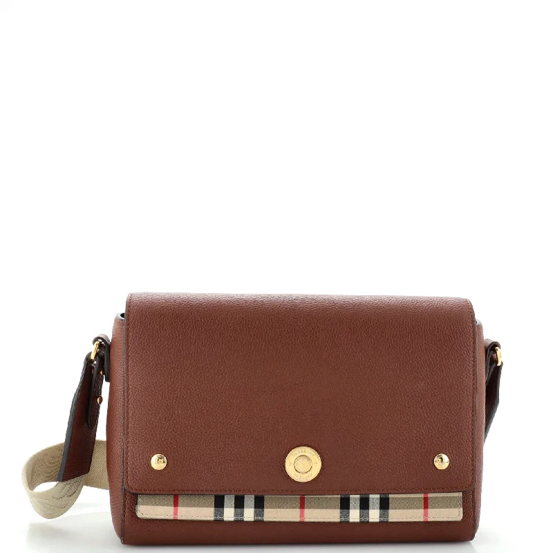 Burberry Bags with Detachable Straps for CustomizationNote Crossbody Bag Leather with Vintage Check Canvas Medium