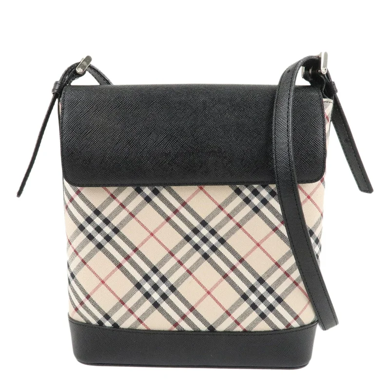 Adjustable Strap Burberry Messenger BagsBURBERRY Nova Plaid Nylon Leather Shoulder Bag Beige Black