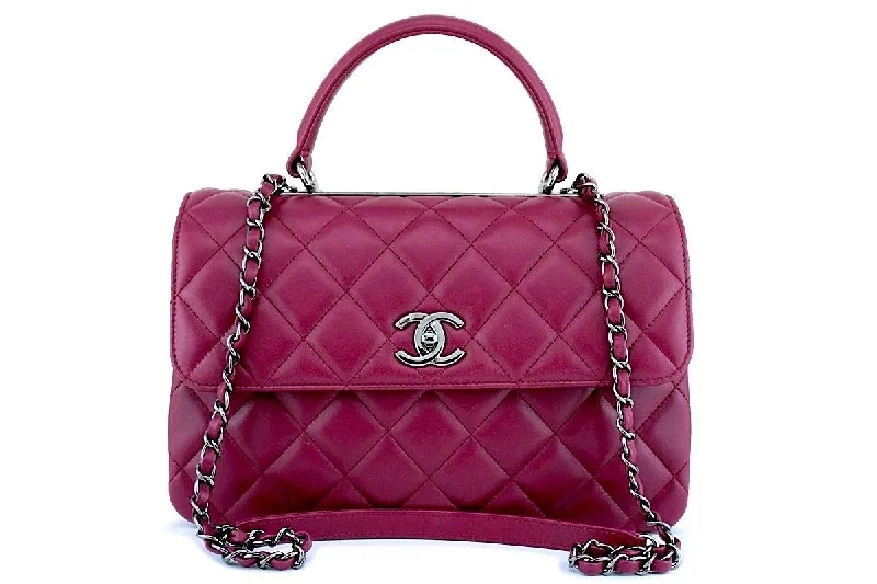 Chanel Quilted Leather Shoulder Bag for Fashionistas17K Chanel Dark Pink Medium-Large Trendy CC Classic Handle Kelly Flap Tote Bag