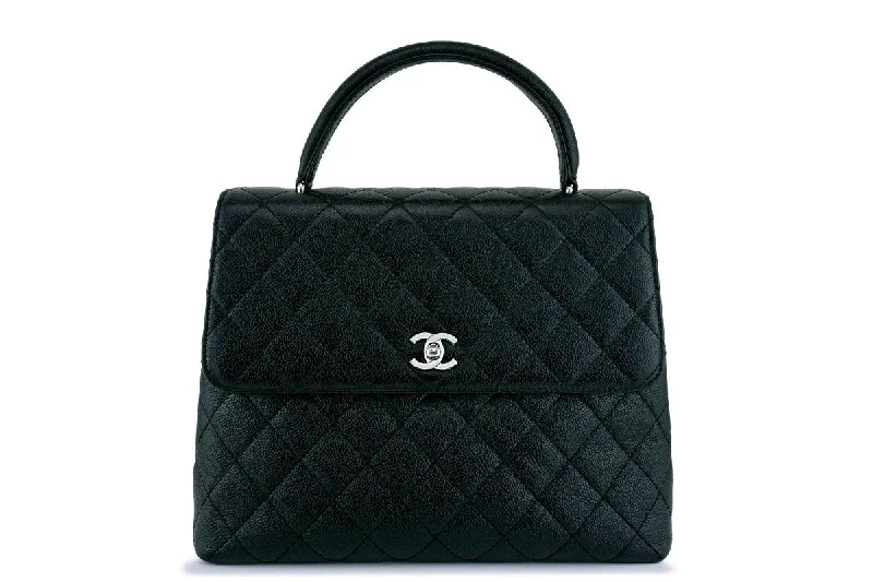 Chanel Handbag with Adjustable Strap for ComfortChanel Black Large Caviar Classic Quilted Kelly Flap Bag SHW