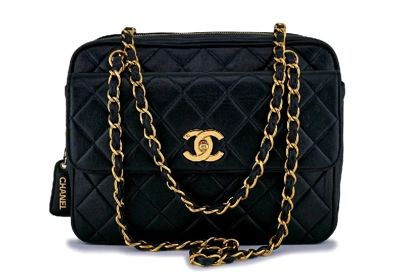 Chanel Small Crossbody Bag for TravelChanel Black Vintage Classic Quilted Flap Camera Case Bag 24k GHW