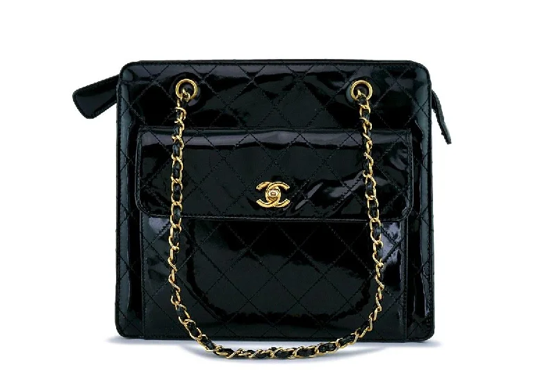 Chanel Colorful Handbag for Spring OutfitsChanel Black Vintage Patent Classic Quilted Flap Shopper Tote Bag