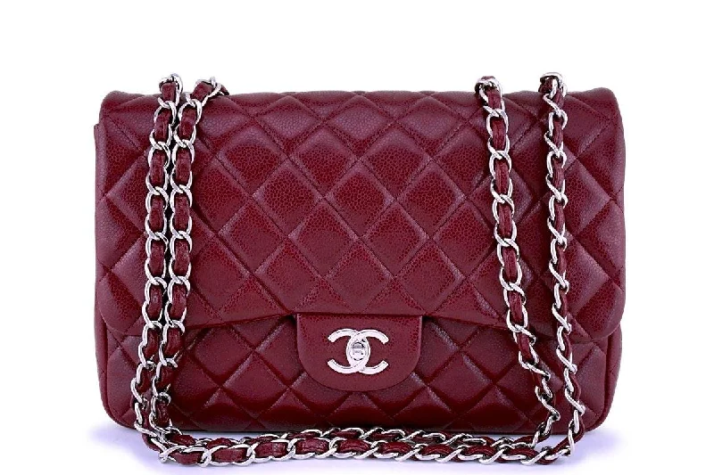 Chanel Vintage Inspired Handbag for Retro LoversChanel Wine Red Caviar Jumbo Classic Flap Bag SHW