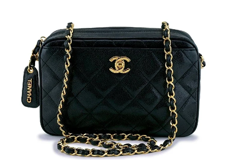 Chanel Quilted Leather Shoulder Bag for FashionistasChanel Vintage Black Caviar Classic Camera Case CC Pocket Bag 24k GHW