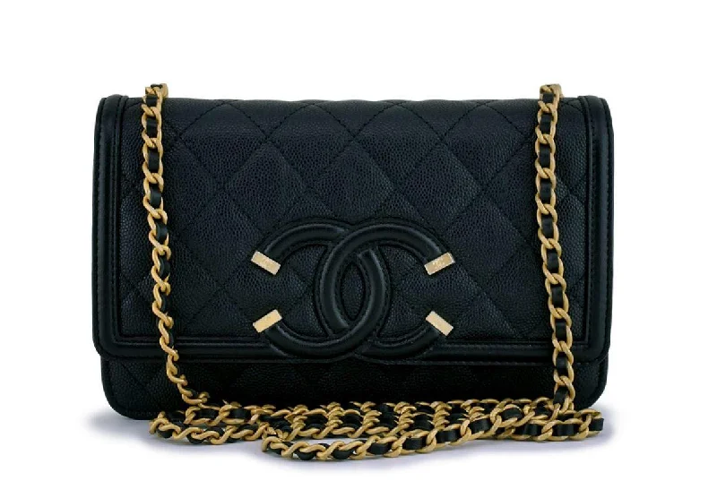 Chanel Limited Edition Handbag for CollectorsNIB Chanel Black Caviar Filligree WOC Wallet on Chain Flap Bag GHW