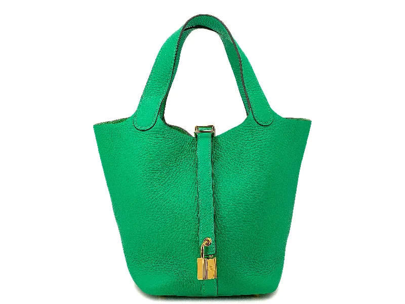 Soft - Handled Hermes So Kelly Bags for a Feminine TouchHermes Green Picotin Lock 18 PM Bambou Bamboo Bag 24k GHW Gold