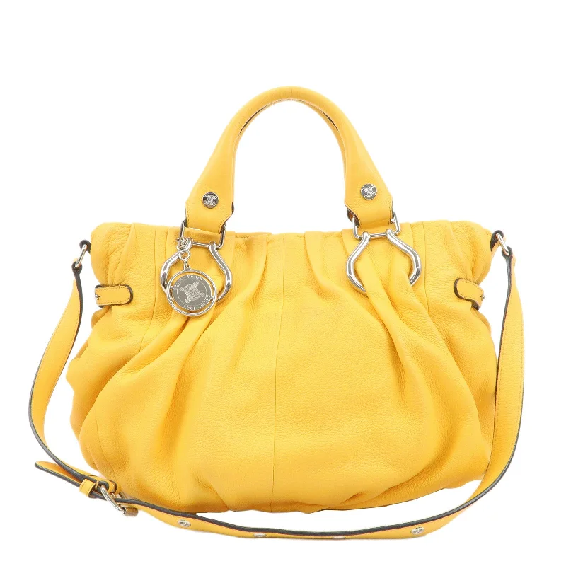 Celine Shoulder Bags in Classic Neutral ColorsCELINE Leather 2way Pillow Bag Shoulder Bag Hand Bag Yellow