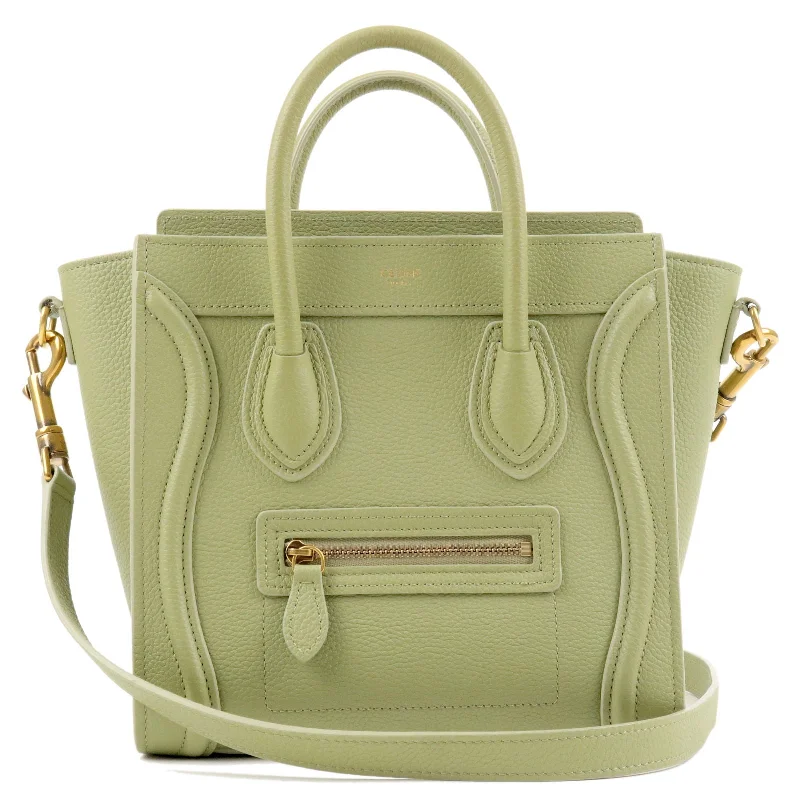 Color - Blocked Celine Bags for a Bold Fashion StatementCELINE Leather Luggage Nano Shopper 2Way Bag Light Khaki 189243