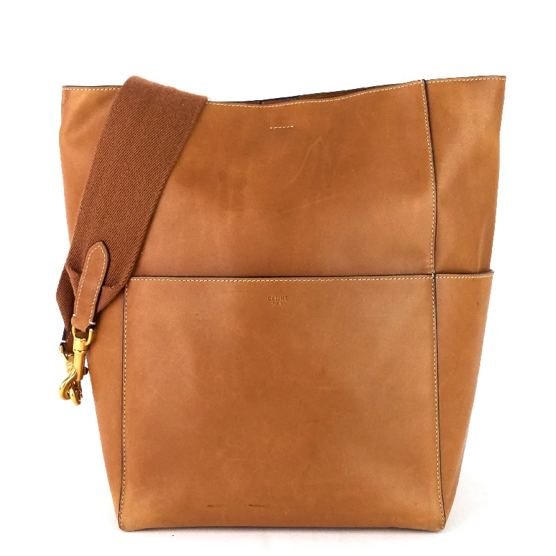 Celine Bags with Detachable Straps for VersatilitySangle Large Natural Calfskin Leather Bucket Bag