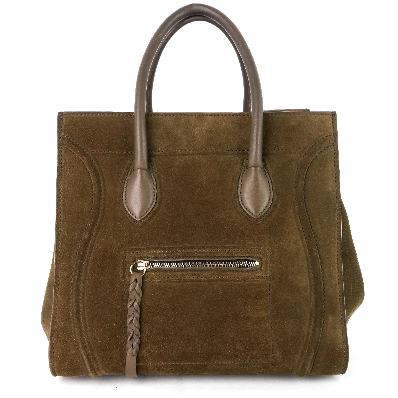 Breathable Celine Gym Bags for Fitness EnthusiastsPhantom Medium Khaki Suede Tote Bag