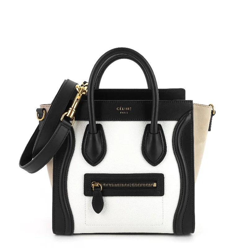 Celine Shoulder Bags in Classic Neutral ColorsLuggage Nano Tricolor Calfskin and Suede Bag