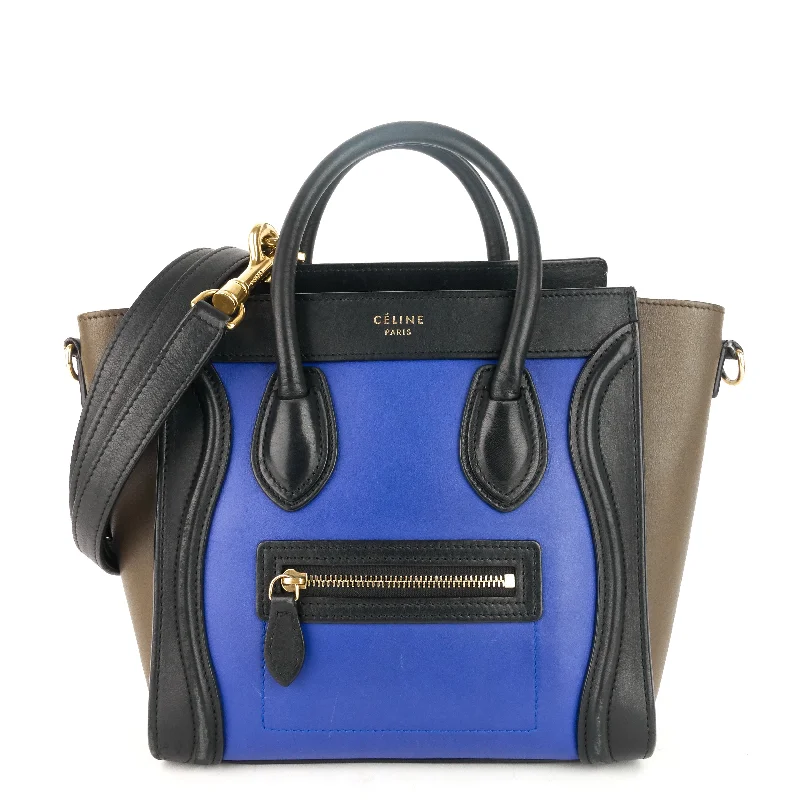 Celine Bags with Reflective Details for SafetyLuggage Nano Tricolour Calfskin Tote Bag