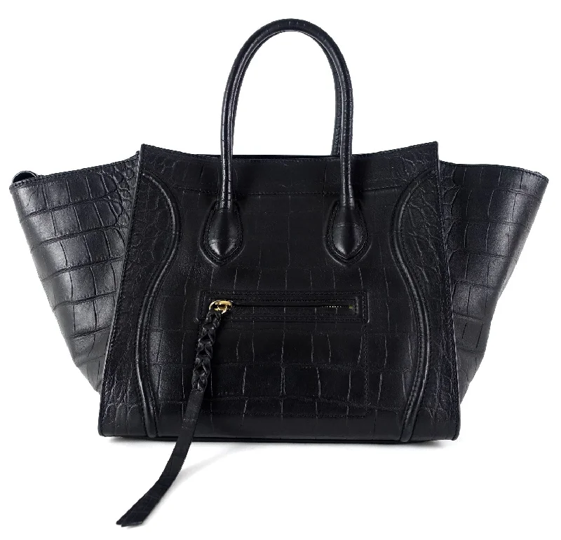 Celine Bags with Reflective Details for SafetyPhantom Crocodile Embossed Calf Leather Medium Bag