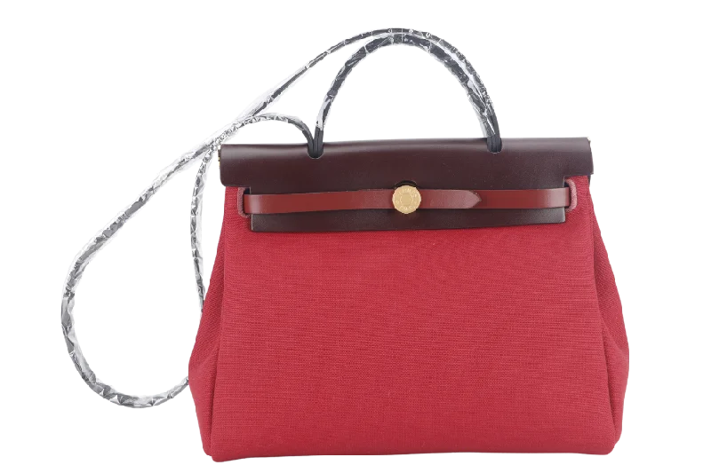 Hermes Sac a Depeches Bags with Antique - Style HardwareHERMES HERBAG 31 STAMP B (YEAR 2023) ROUGE CANVAS GOLD HARDWARE WITH DUST COVER AND BOX