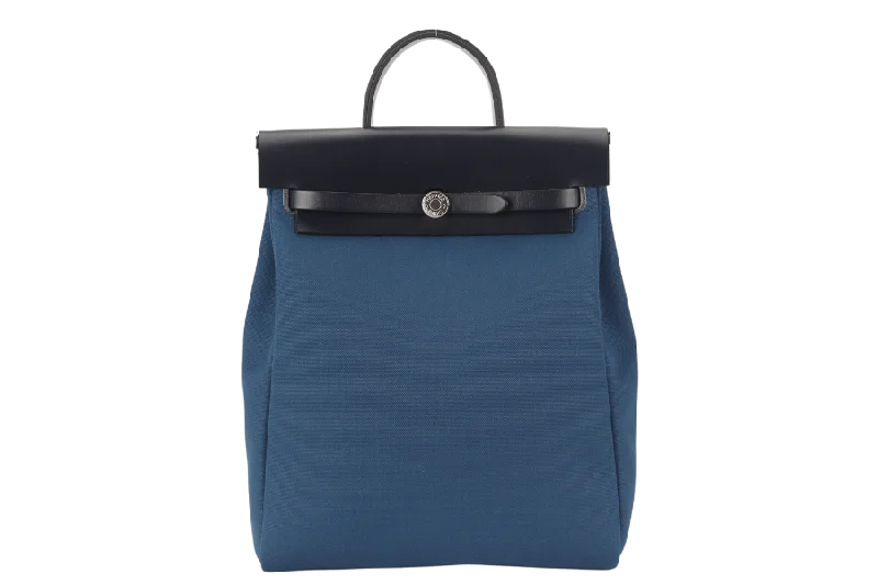 Ergonomic Hermes Etain Bags for Comfortable CarryingHERMES HERBAG A DOS ZIP RETOURNE TILT STAMP Z (2021) NAVY BLUE TOILE CANVAS & BLACK HUNTER LEATHER PALLADIUM HARDWARE STAMP Z (2021) WITH LOCK&KEYS, POUCH, DUST COVER AND BOX