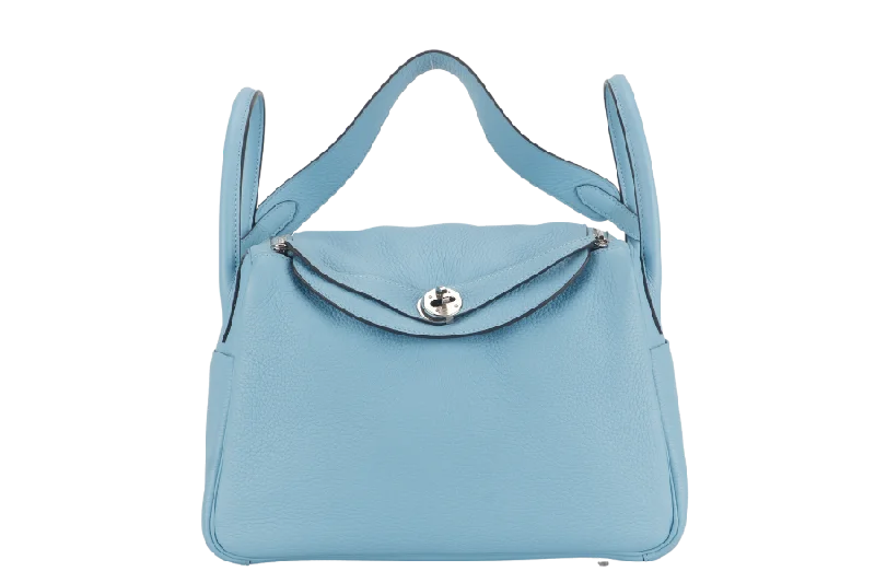 Hermes Bags with Detachable Pouches for VersatilityHERMES LINDY 30 BLUE CELESTE CLEMENCE LEATHER PALLADIUM HARDWARE STAMP D (YEAR 2019) WITH DUST COVER