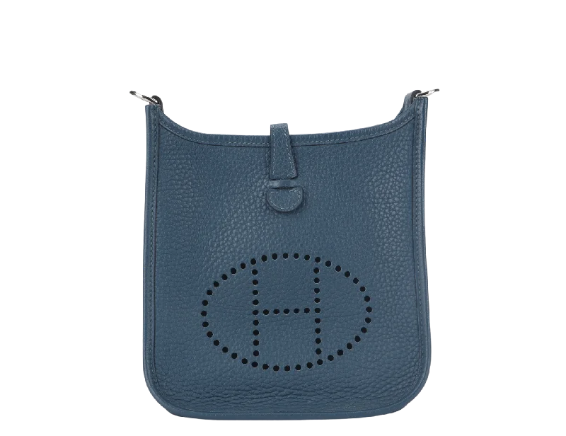 Sustainable - Inspired Hermes Bags with Eco - Conscious MaterialsHERMES MINI EVELYNE TPM BLUE COLVERT CLEMENCE LIME STRAP SILVER HARDWARE STAMP X (2016) WITH STRAPS AND DUST COVER